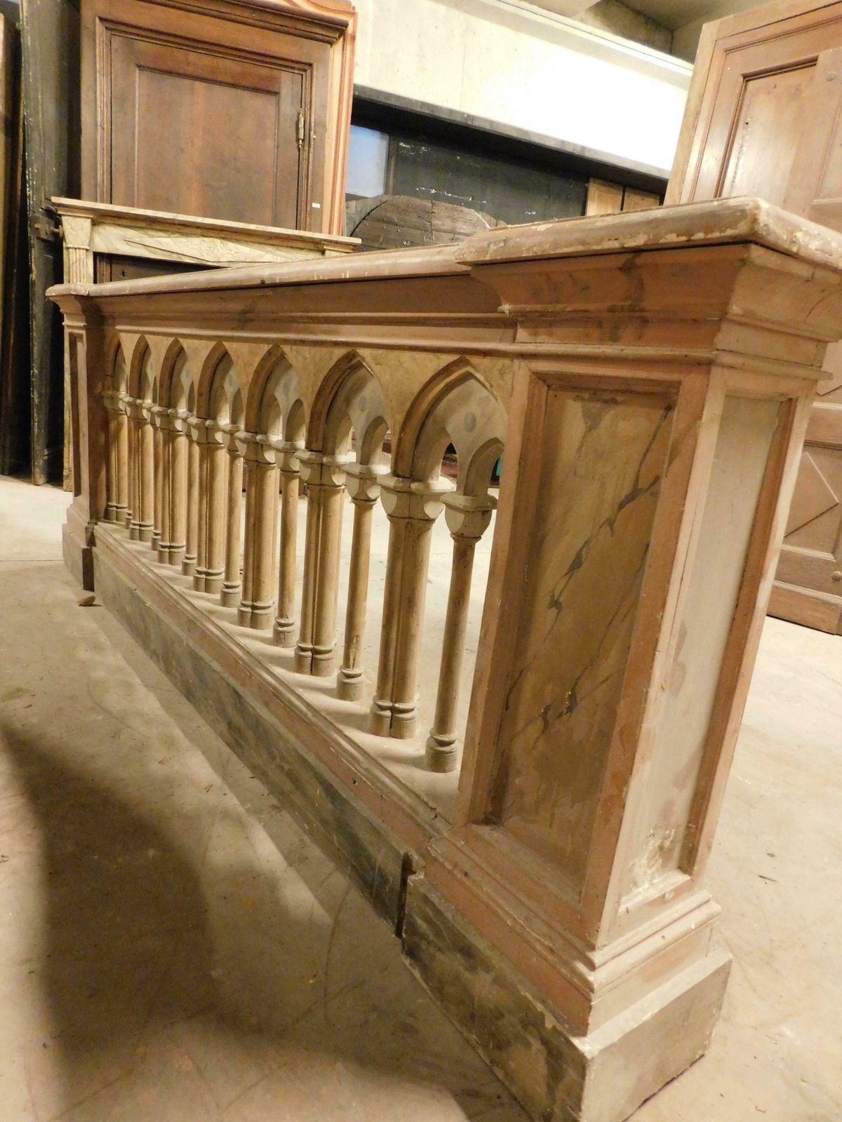 photo for sale Neo Gothic Style Balustrade In Lacquered Wood With A Fake Marble Effect, Italy