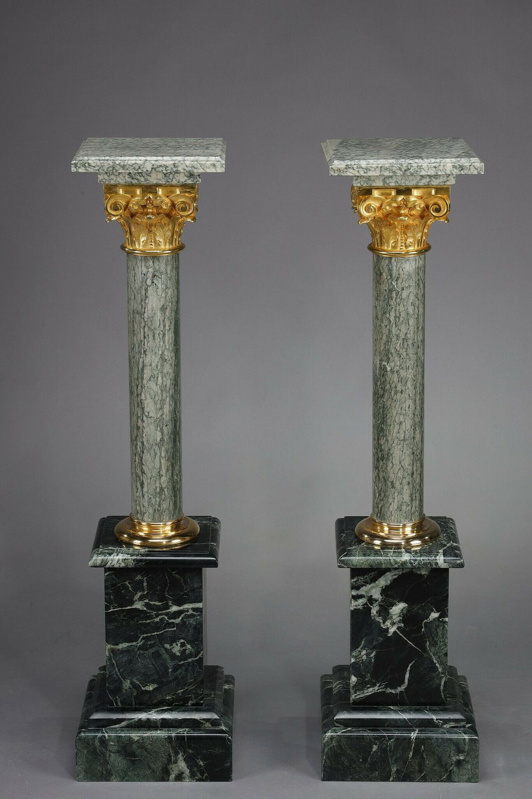 Pair Of Green Estours Marble Columns With Corinthian Capitals photo furniture