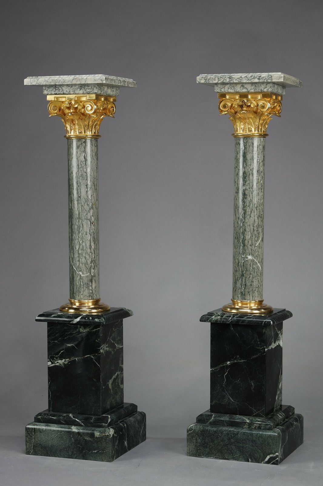 Pair Of Green Estours Marble Columns With Corinthian Capitals photo Home Decor