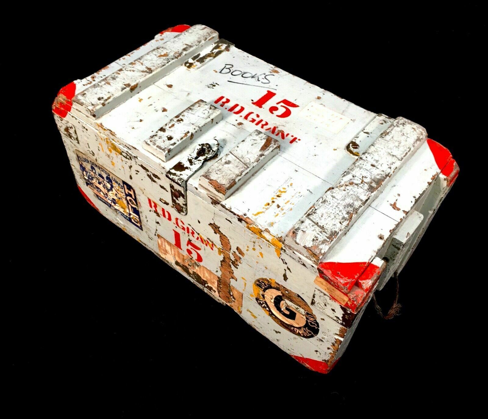 photo furniture Antique Pair Of Large Wood Painted Military Ammunition Crates / Trunk / Boxes
