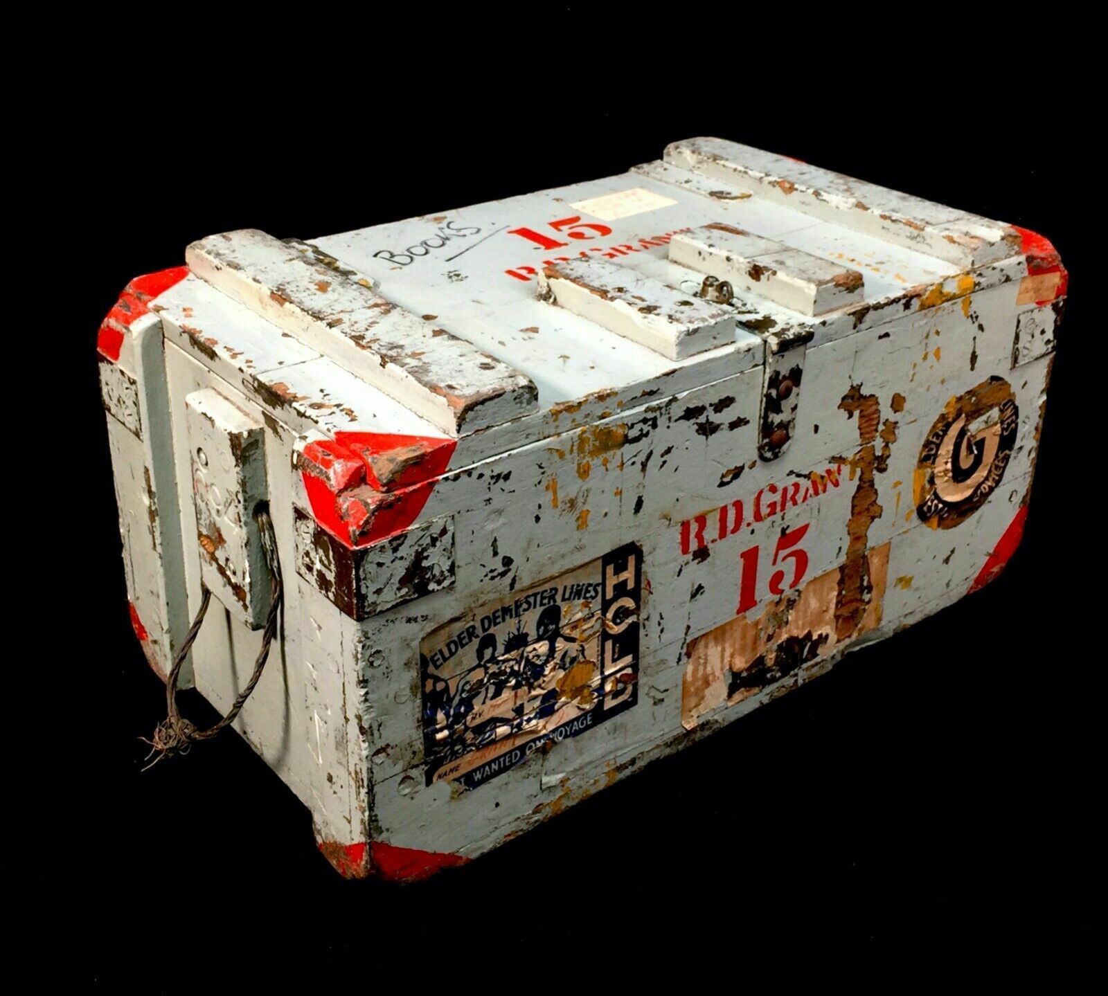 Home Decor Antique Pair Of Large Wood Painted Military Ammunition Crates / Trunk / Boxes photo