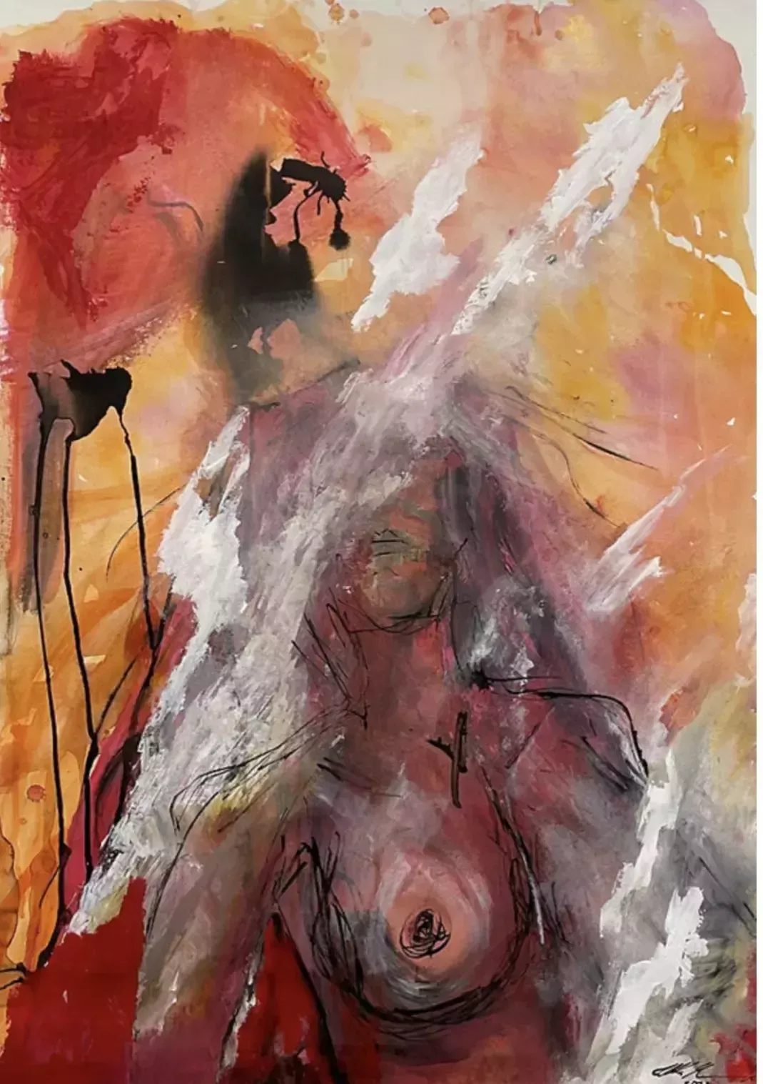 Ulla Martinmaki, Nude Painting, Mixed Media, 21st Century Finland photo furniture