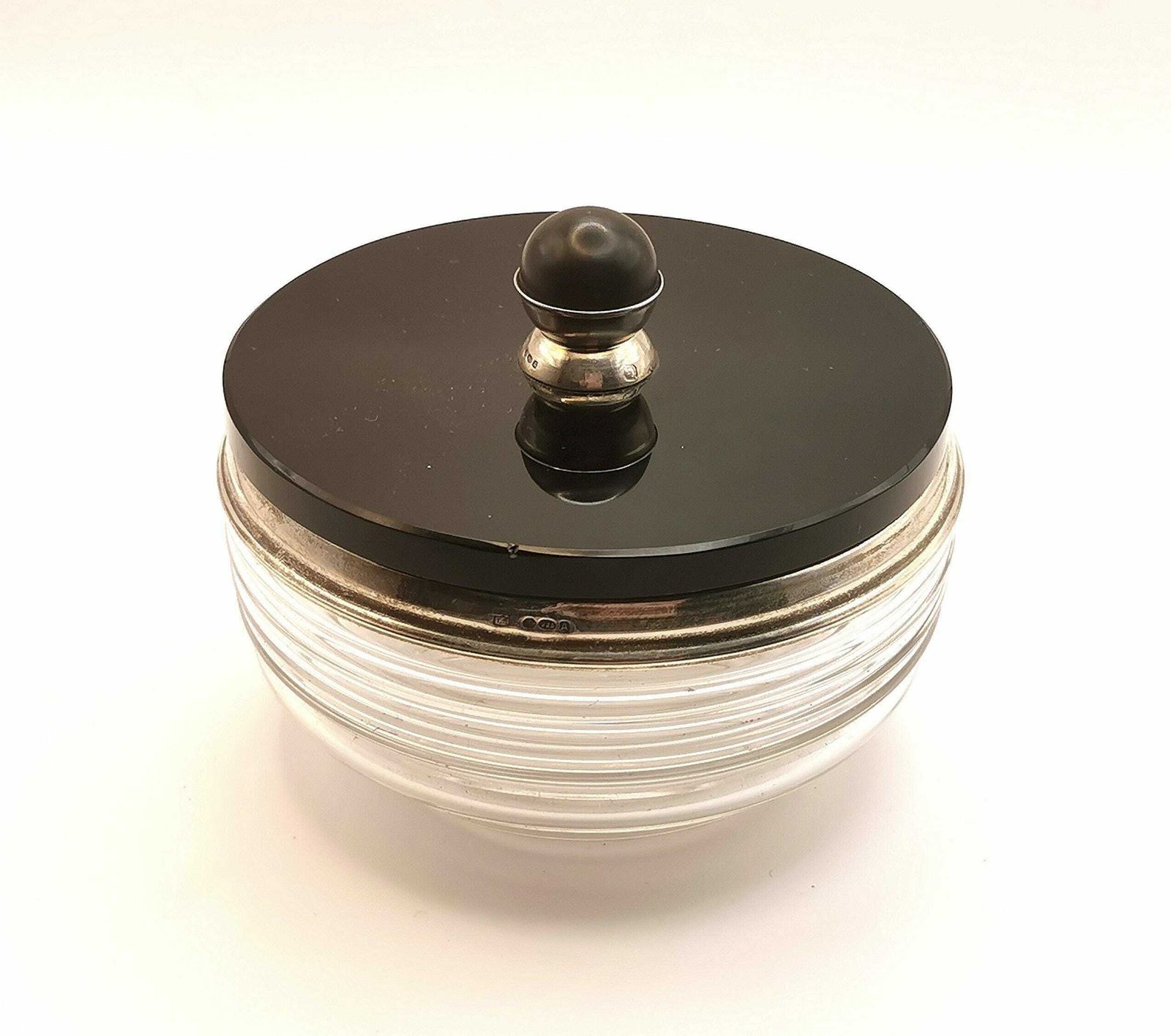 Vintage French Silver And Glass Dressing Table Pot, Art Deco photo vintage
