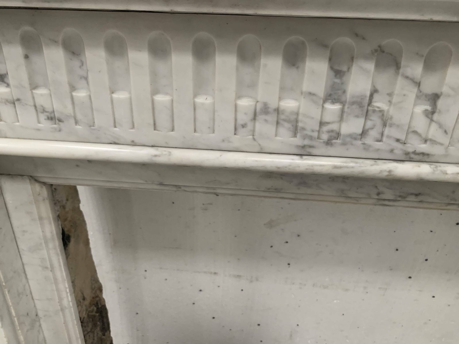 Louis XVI Style Fireplace In White Veined Carrara Marble, 19th Century photo buy
