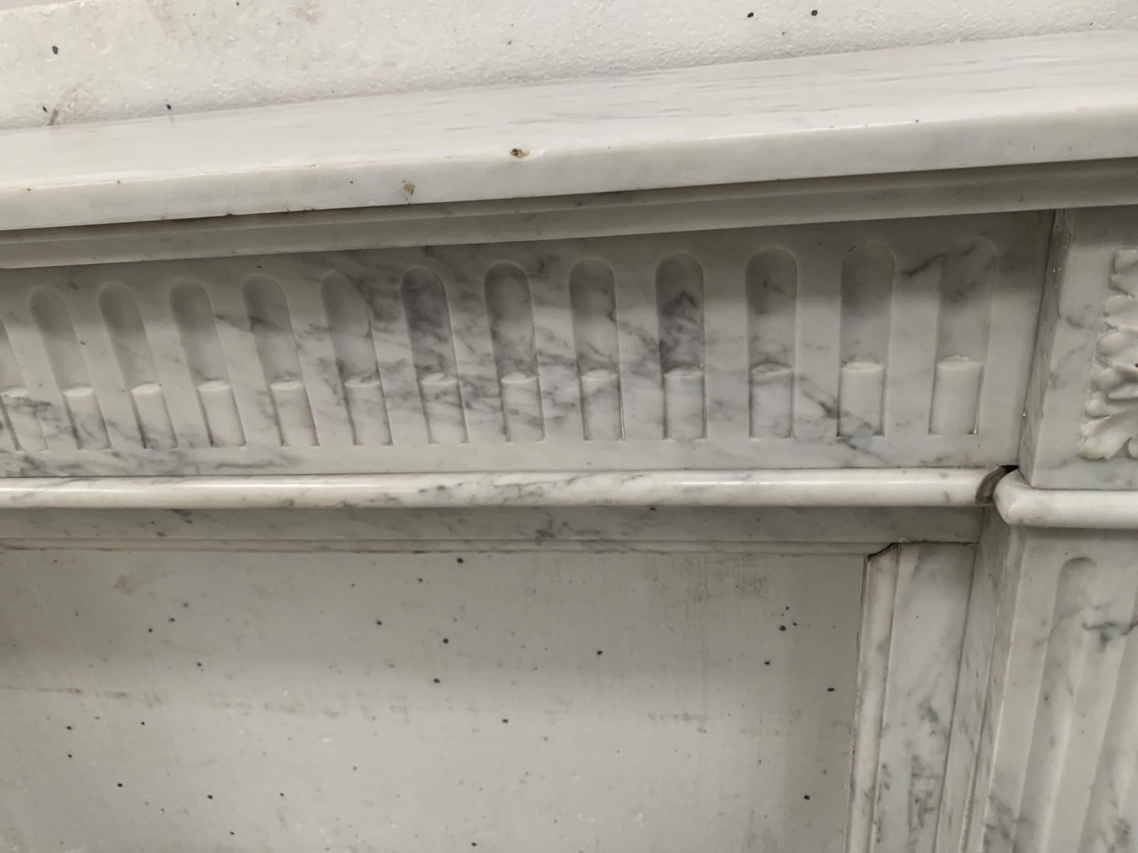Louis XVI Style Fireplace In White Veined Carrara Marble, 19th Century photo vintage