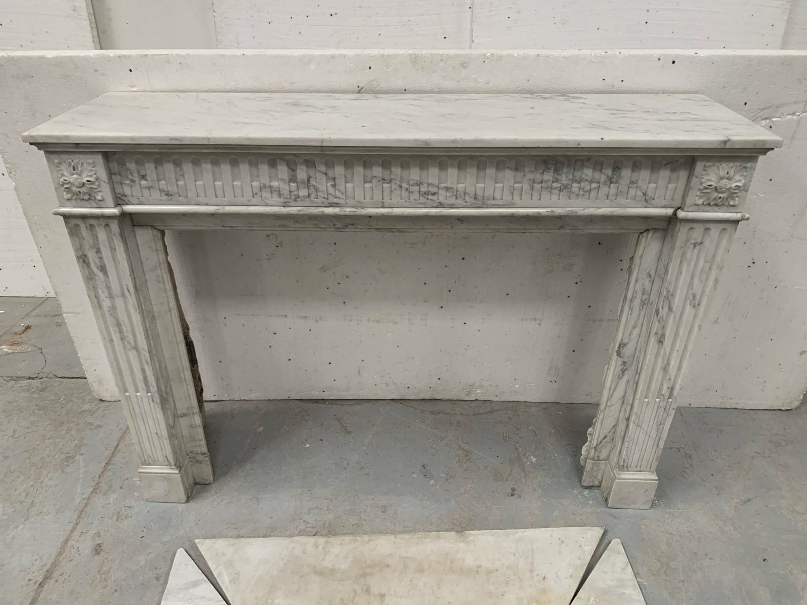 photo buy Louis XVI Style Fireplace In White Veined Carrara Marble, 19th Century