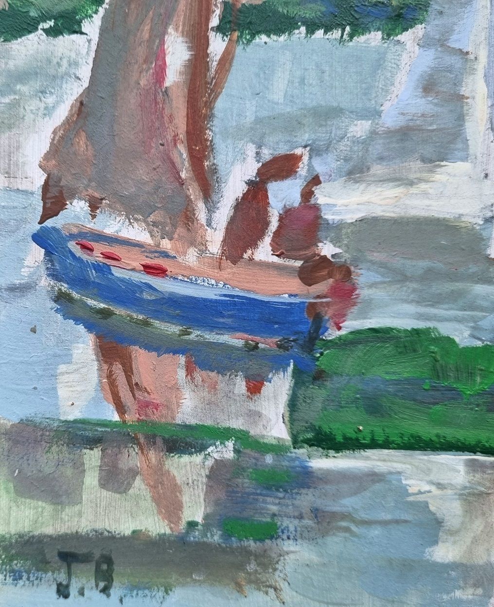 Jean Barham   Sailing On The River Thames (Framed Oil Painting) Modern British Art photo furniture