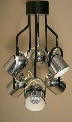 6 Spotlight Steel And Enamel Ceiling Lamp Attributed To Goffredo Reggiani, Italy, 1960s