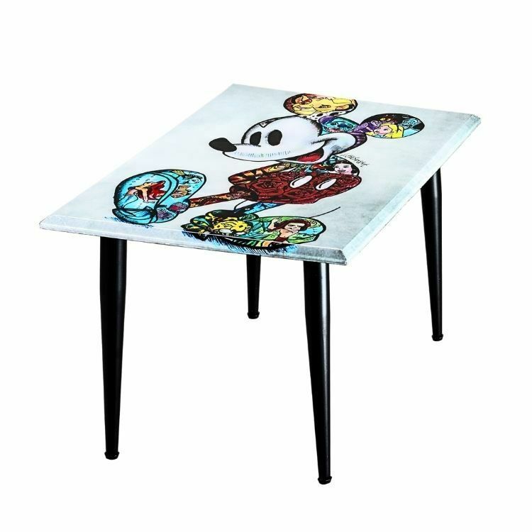 Handcrafted Mickey Mouse Graffiti Resin Coffee Table – Artistic High Gloss Epoxy Finish With Metal Legs For Living Room & Office
