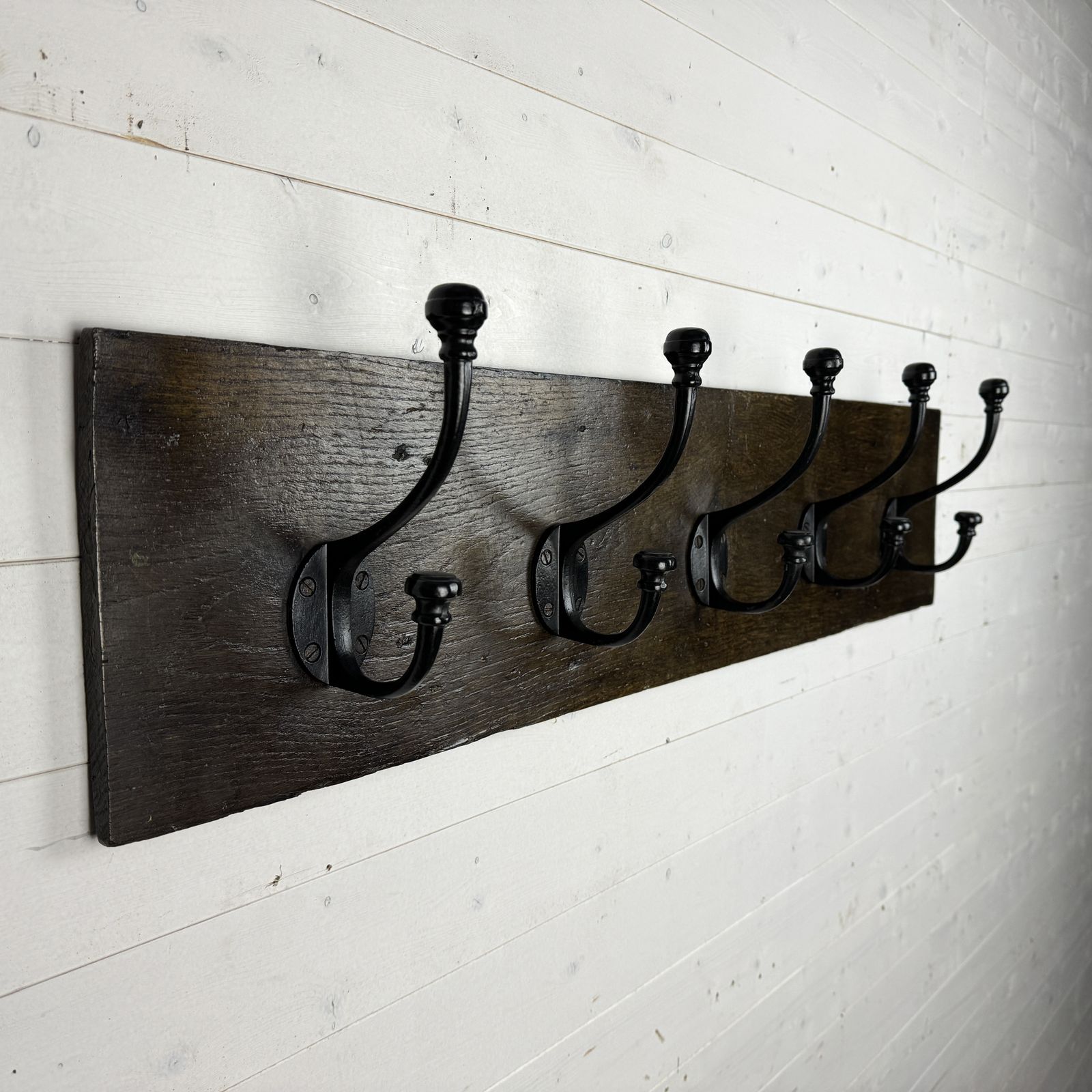 Set Of 5 Victorian Style Coat And Hook Hats On Antique Oak Board photo 295.0