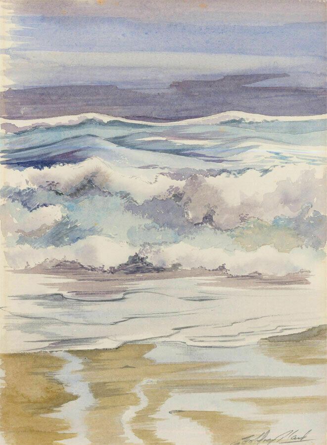 Geoffrey Plant (1939 2000) Watercolour, Troubling Skies, Crashing Waves