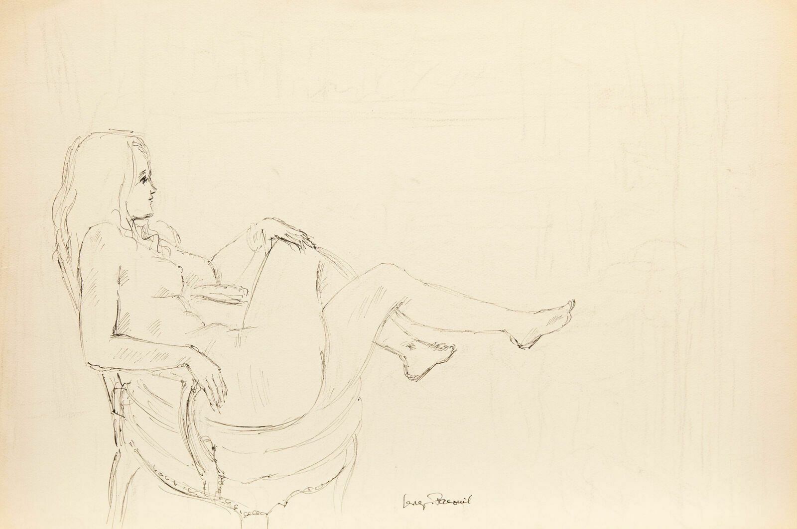 Georges Pacouil (1903 1996) Pen And Ink Drawing, Nude In Armchair 85