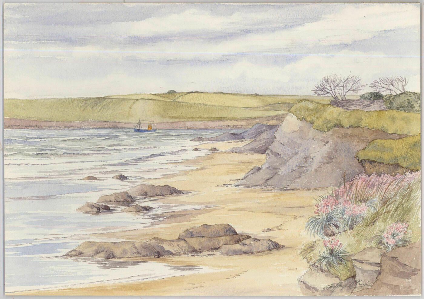 Geoffrey Plant (1939 2000) 20th Century Watercolour, Quiet Beach photo for sale