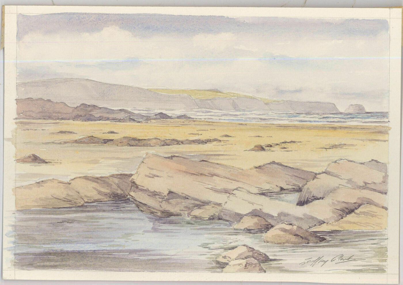 Geoffrey Plant (1939 2000) 20th Century Watercolour, Panoramic Beach photo furniture