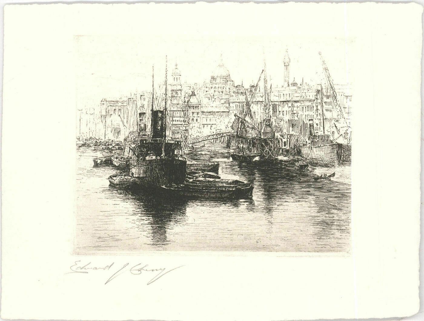 Edward J. Cherry Frsa (1886 1960) Etching, The Upper Pool, London photo furniture