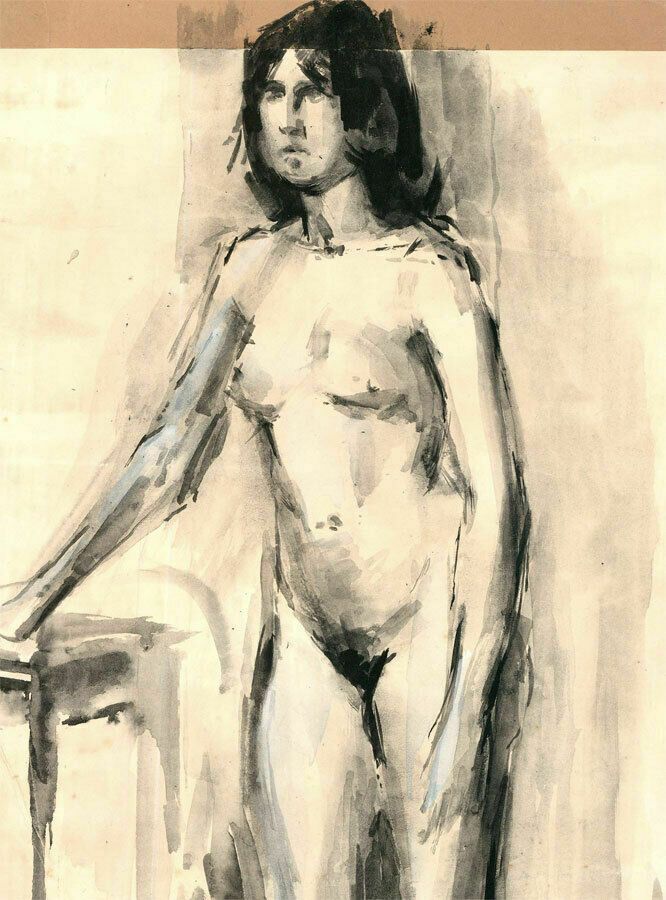20th Century Watercolour Standing Nude