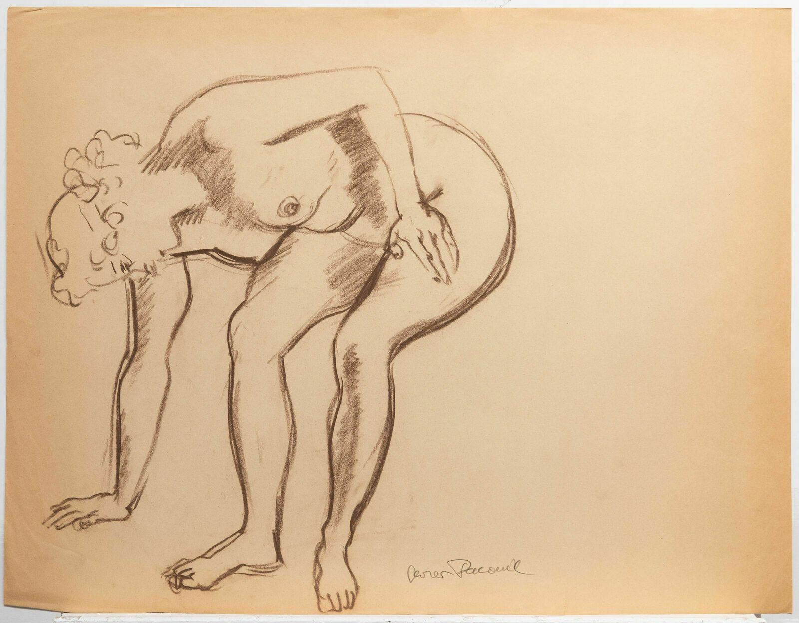 Georges Pacouil (1903 1996) Mid 20th Century Pastel, Crouching Nude photo furniture