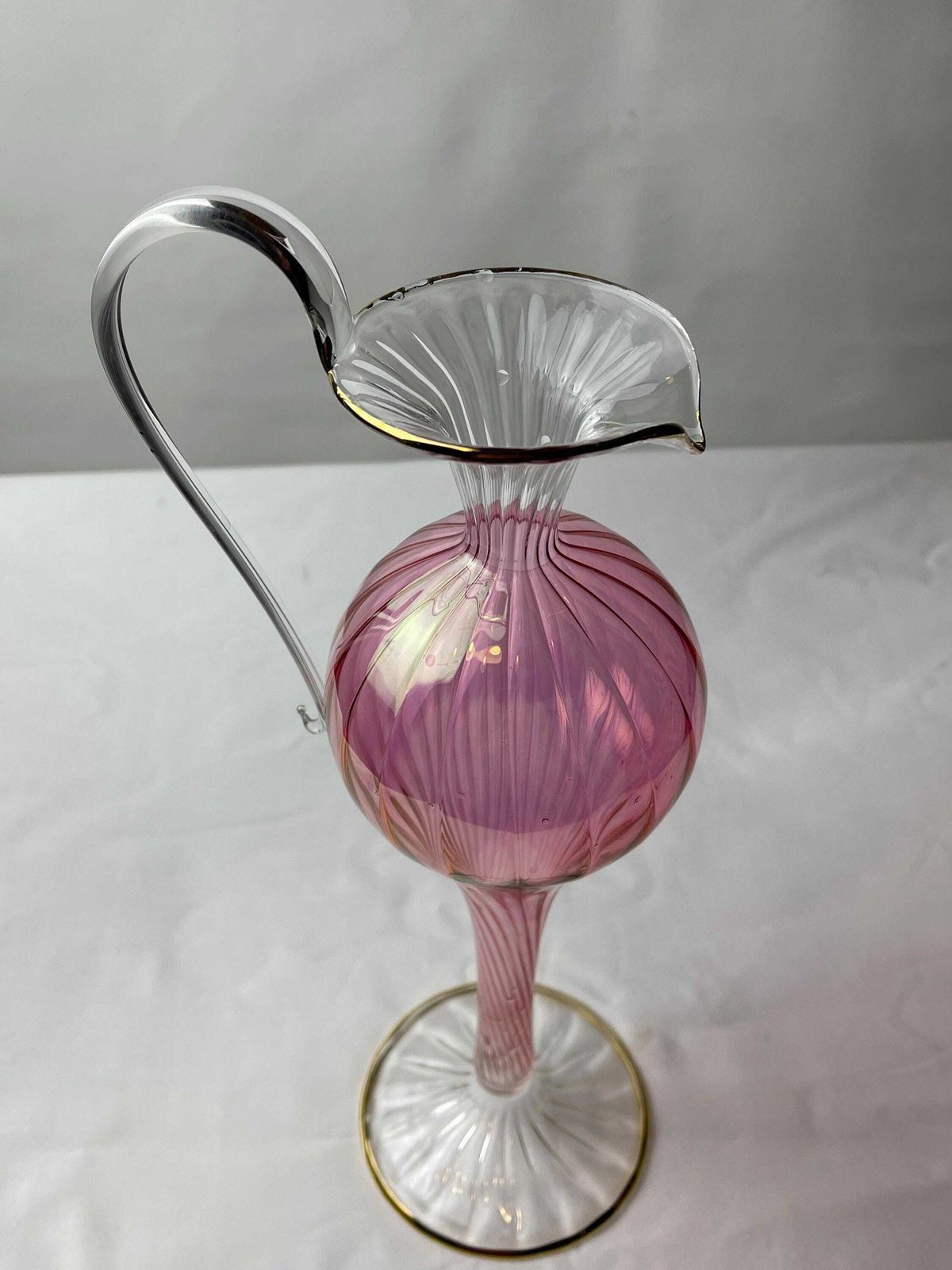 Mid Century Vintage 1950's Murano Venetian Gilded Delicate Pink Pitcher/Ewer/Jug, Fine Italian Venetian Glass, Delicate Venetian Glass photo buy