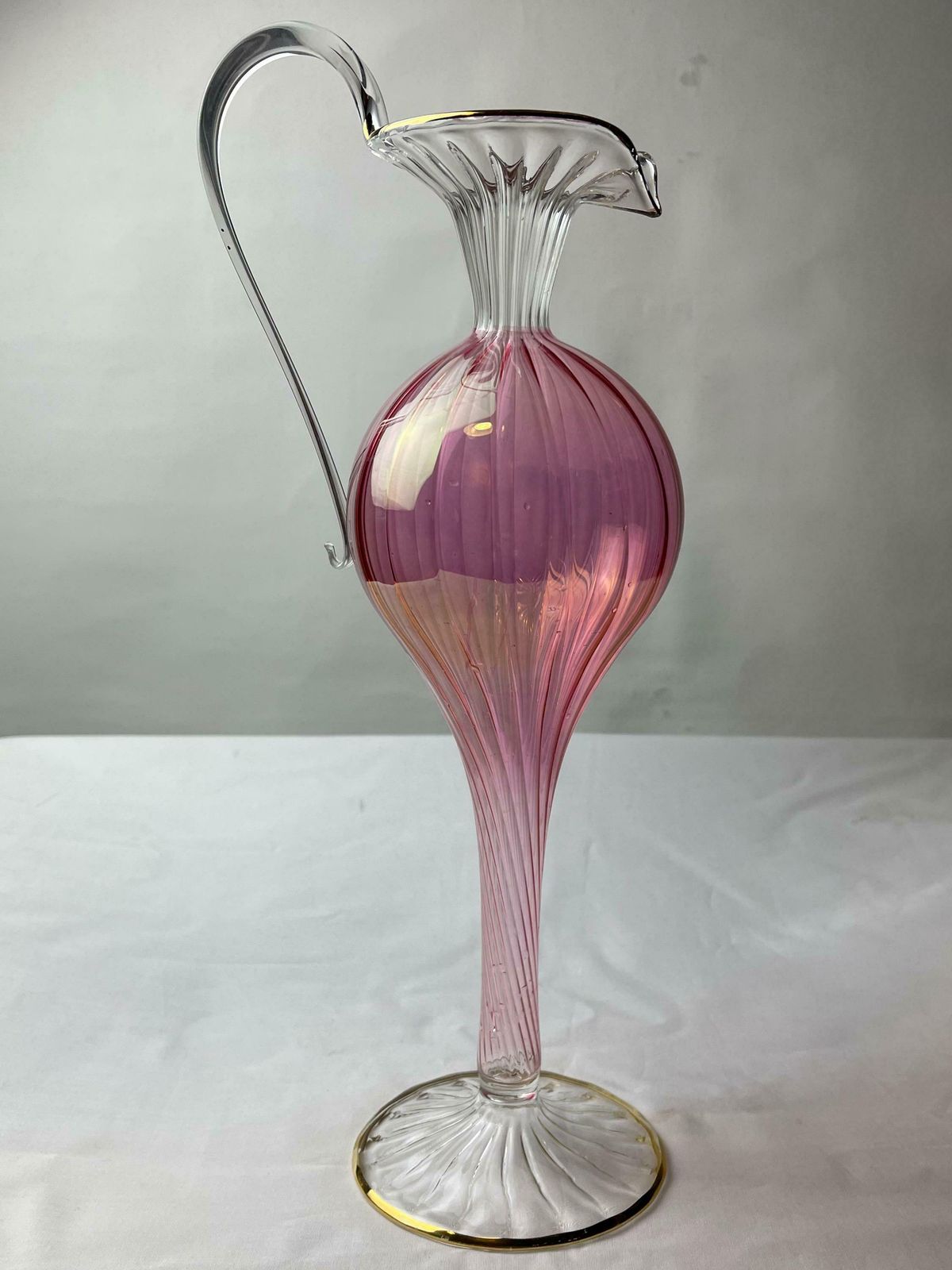 photo for sale Mid Century Vintage 1950's Murano Venetian Gilded Delicate Pink Pitcher/Ewer/Jug, Fine Italian Venetian Glass, Delicate Venetian Glass