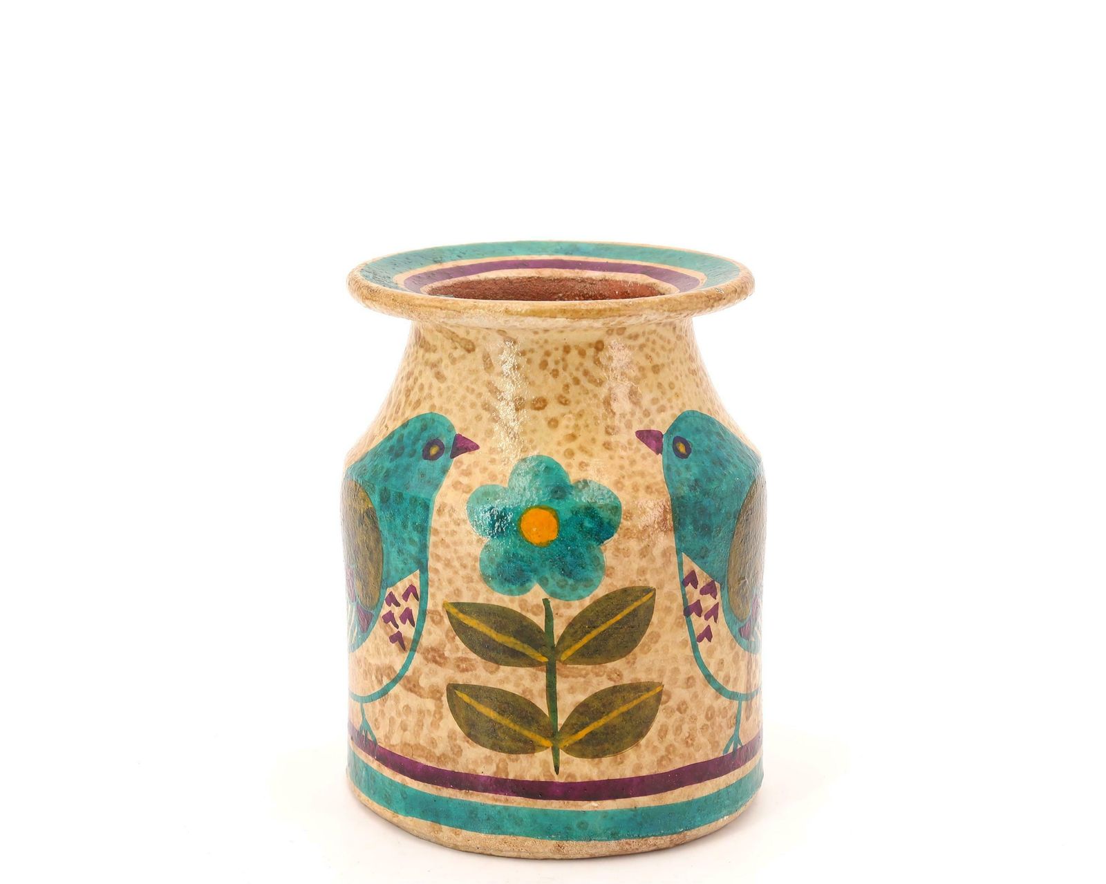 Ceramic Vase By Carmo Saude, Birds And Flowers Decor, Portugal 1978 / Portuguese Ceramica, Pottery, Folk