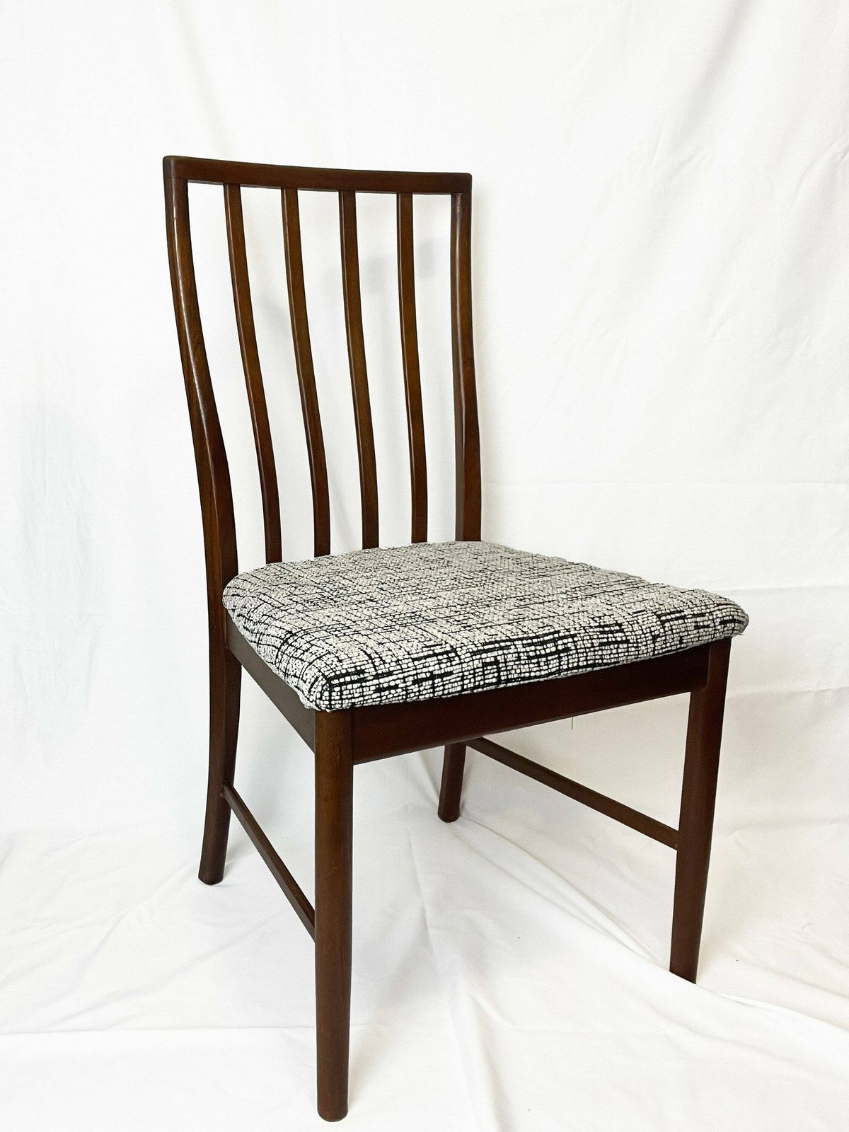 Mid Century Vintage Set Of Four Teak McIntosh Dining Chairs Reupholstered In Retro Monochromatic Tufted Jacquard (Fire Reg'd) photo buy