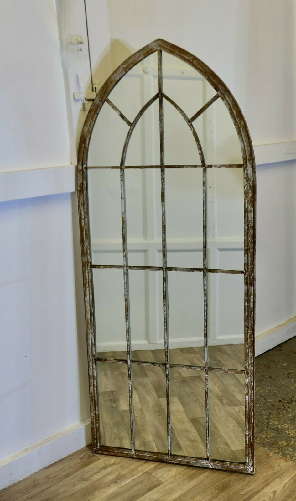 Tall Industrial Style Arched Window Mirror photo furniture