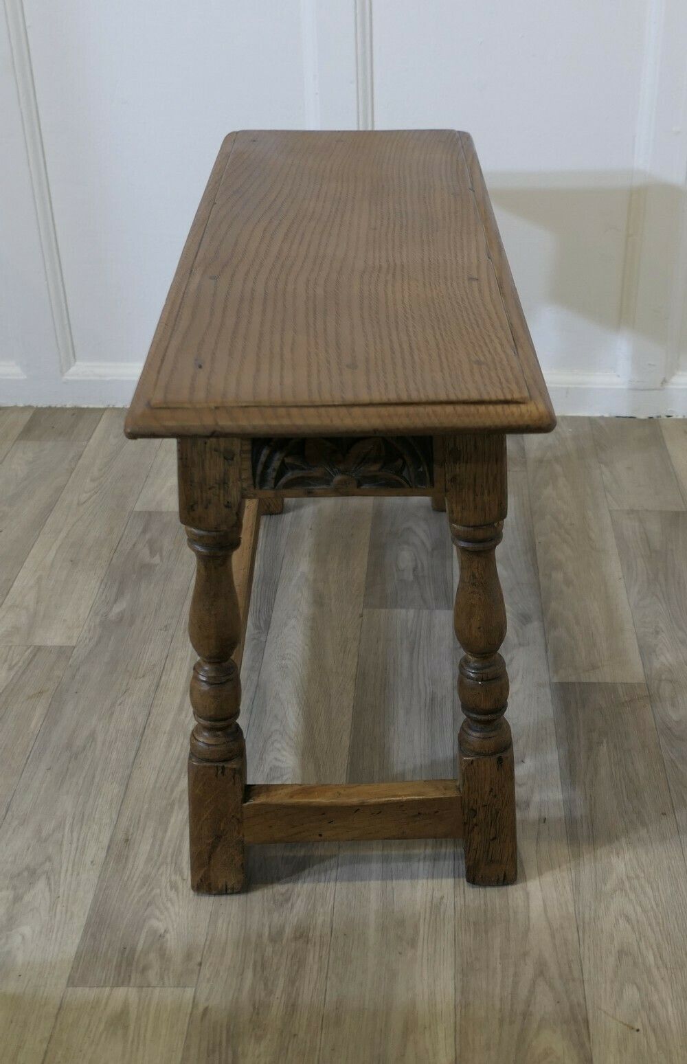 Arts And Crafts Carved Country Golden Oak Joint Stool Window Seat, Hall Bench photo furniture