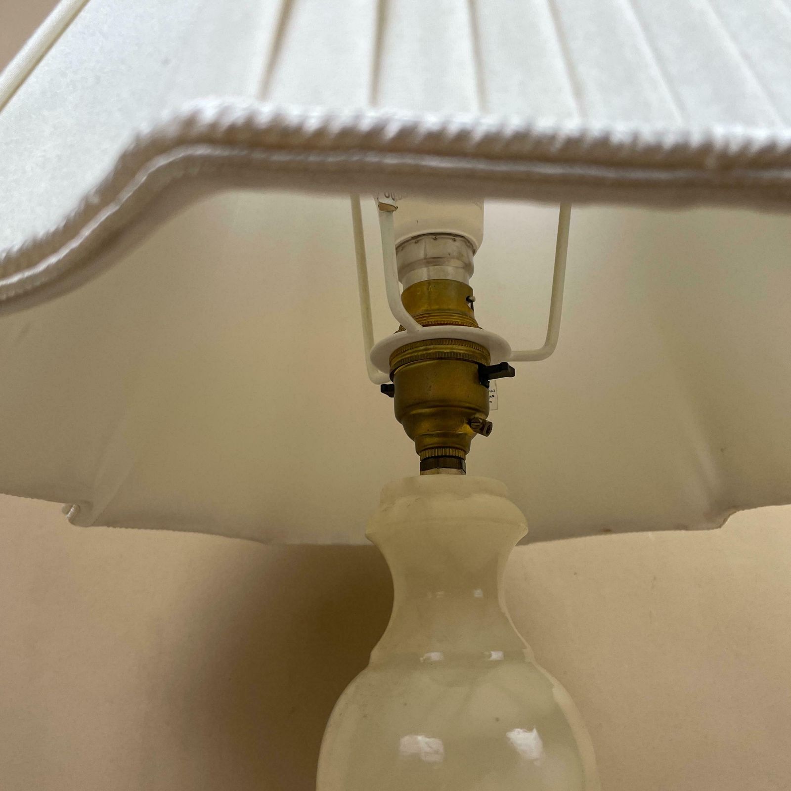 Antique Onyx Marble Lamp Light Brown Cream Bedside Side Table Desk Marbled Patterned Vintage Downton Pleated Cream Shade Lampshade photo buy