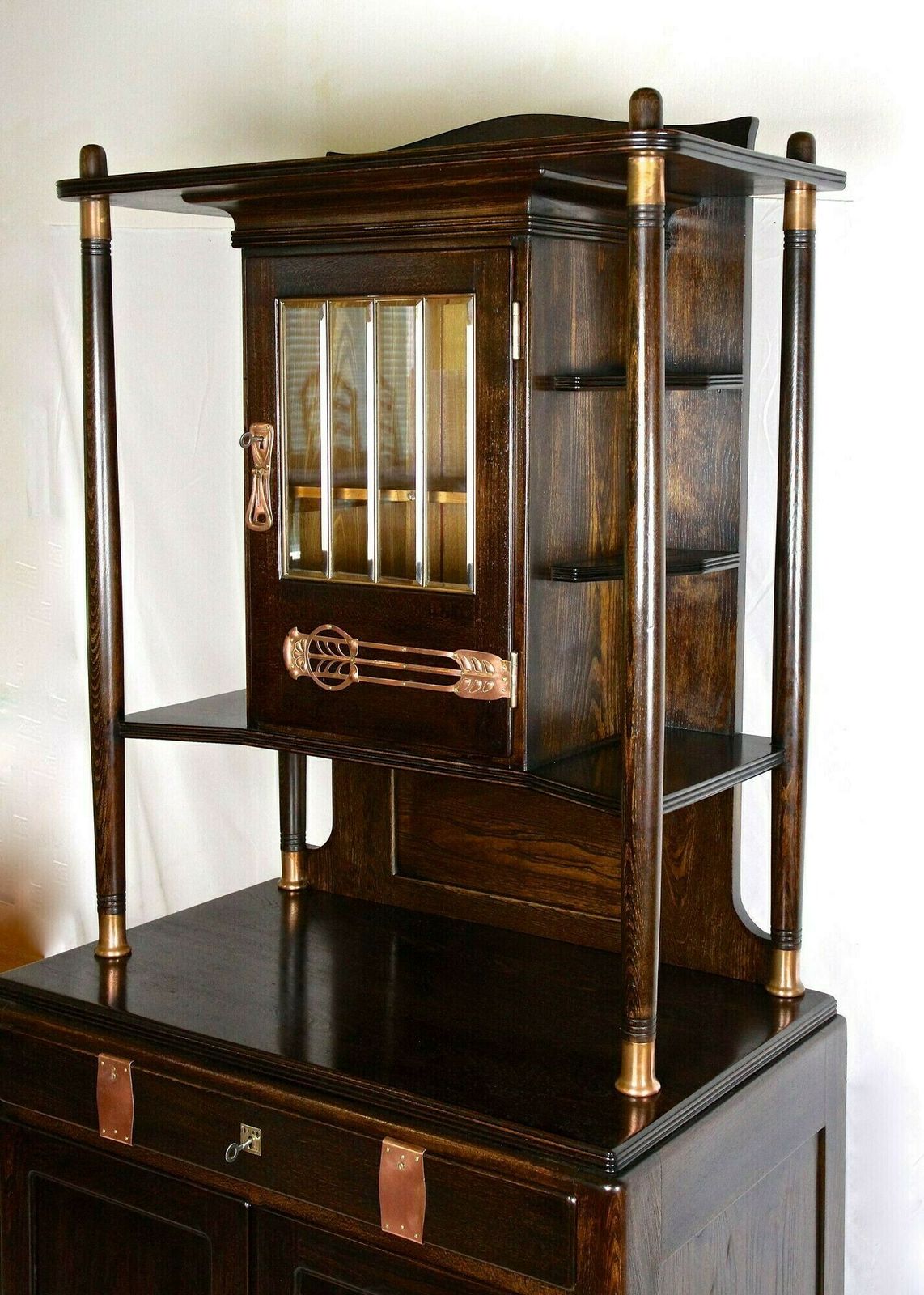 photo buy Art Nouveau Oak Cabinet/ Buffet/ Credenza With Copper Elements, Austria Ca. 1910