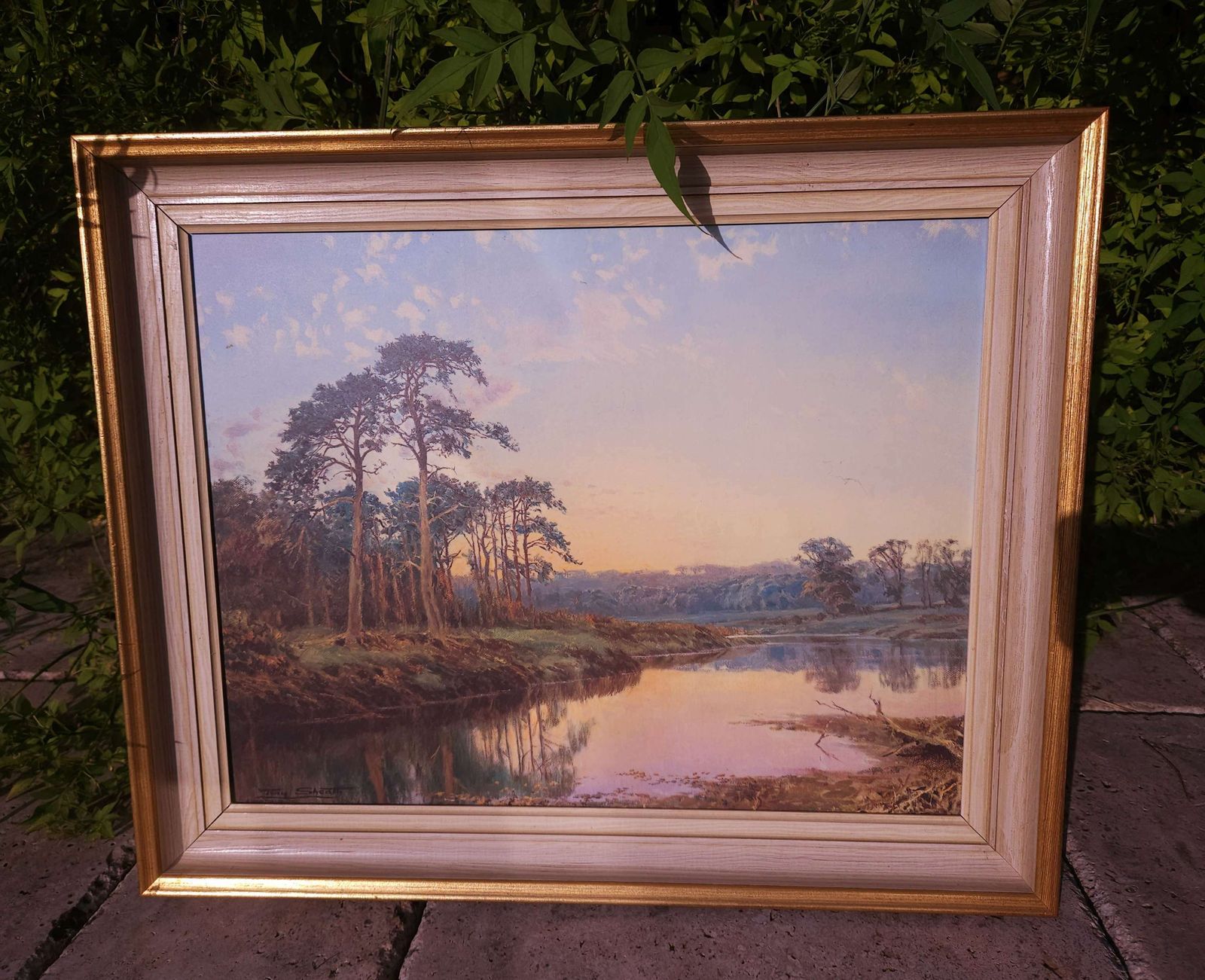 Atmospheric Riverside Landscape Print 'Evening Pines' By Artist Tony Sheath (B.1946) photo 85.0