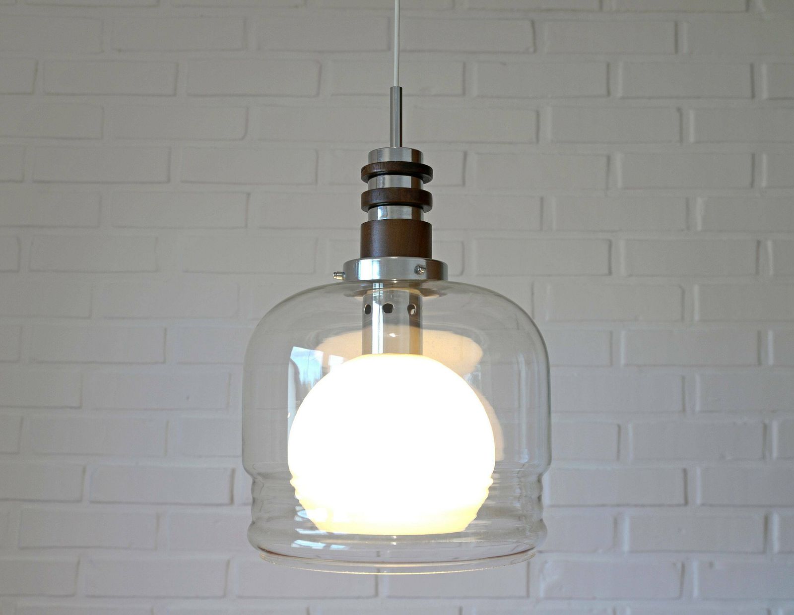 Hanging Lamp / Mcm Lighting / Vintage Pendant Lamp / Mid Century Modern / Ceiling Light / Glass Light Fixture / Yugoslavia 1970's / Retro