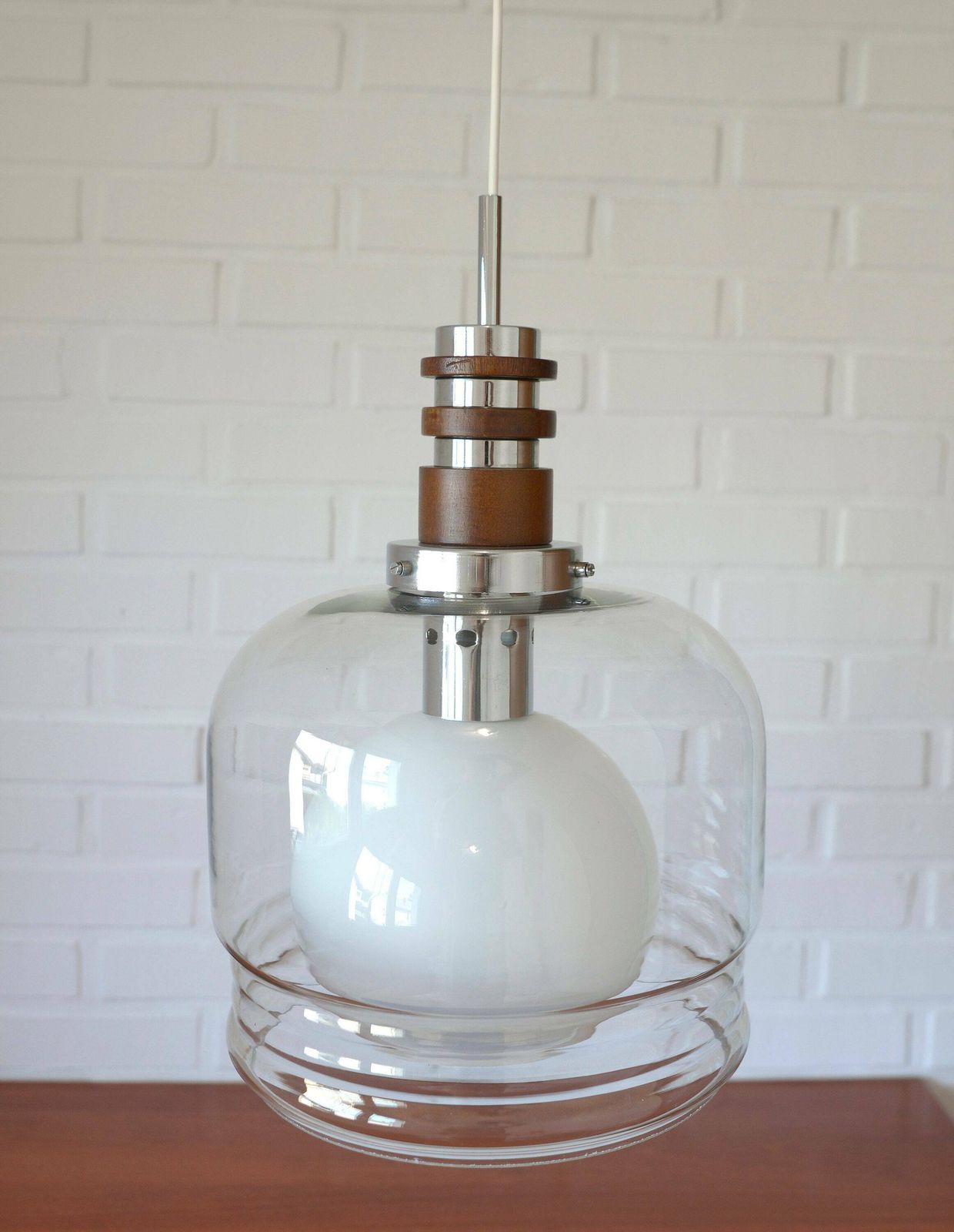 Hanging Lamp / Mcm Lighting / Vintage Pendant Lamp / Mid Century Modern / Ceiling Light / Glass Light Fixture / Yugoslavia 1970's / Retro photo Lighting