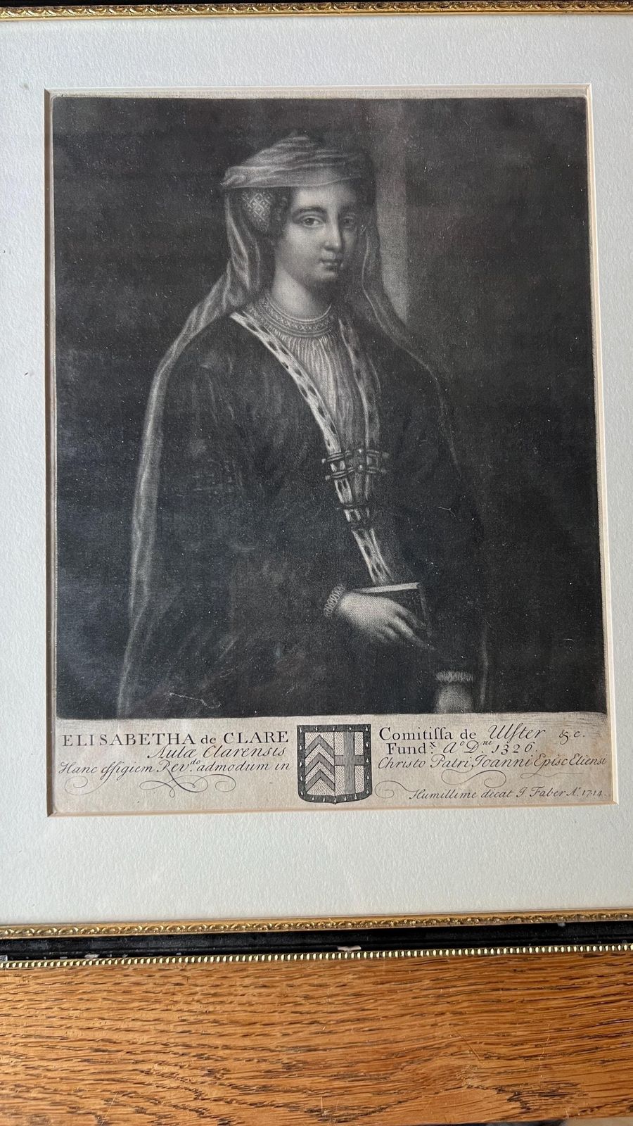 1714 Antique Mezzotint Picture By John Faber Portraying Elizabeth De Clare, Lady De Burgh photo for sale