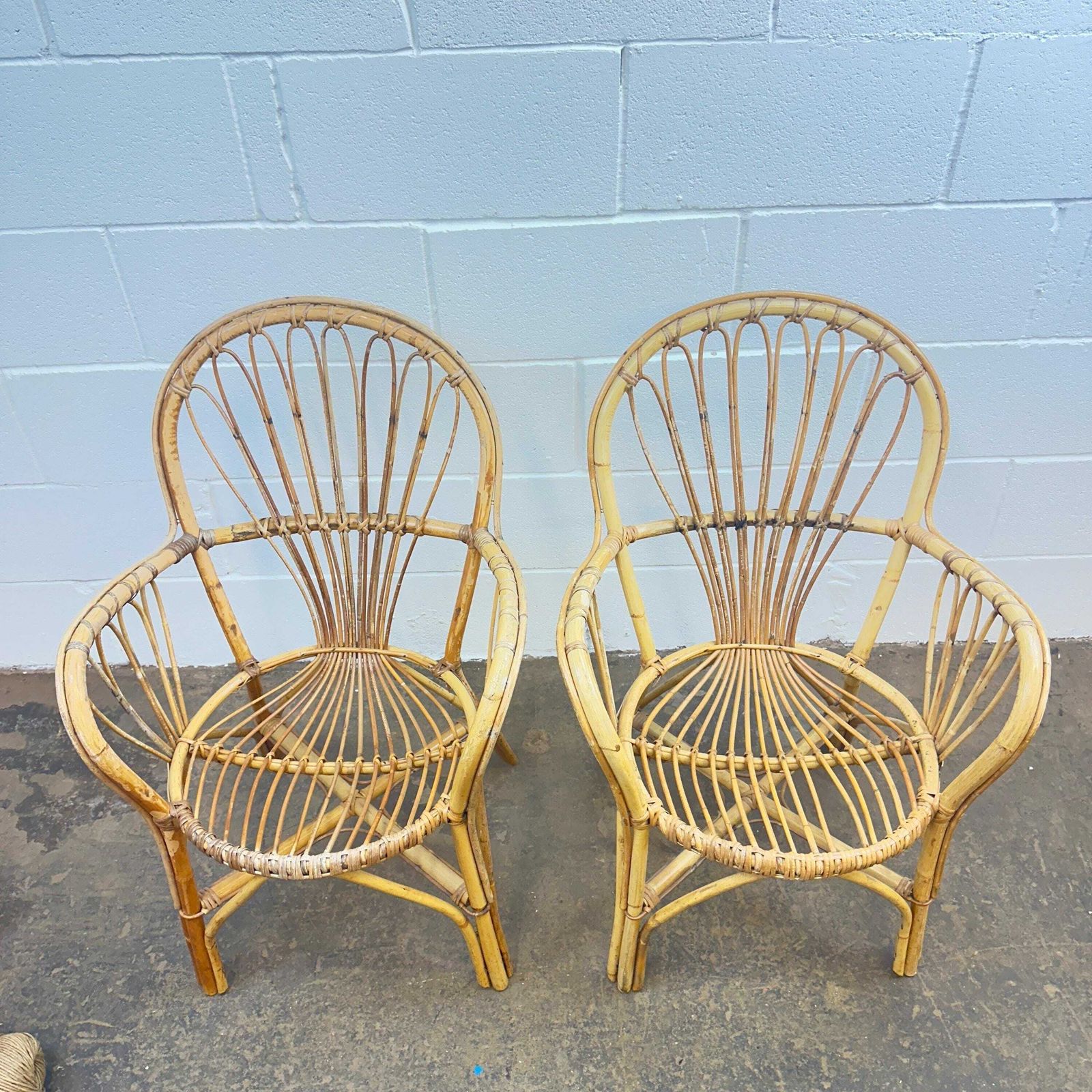 Pair Of Mid Century Boho Bamboo Bentwood Cane Chairs photo furniture