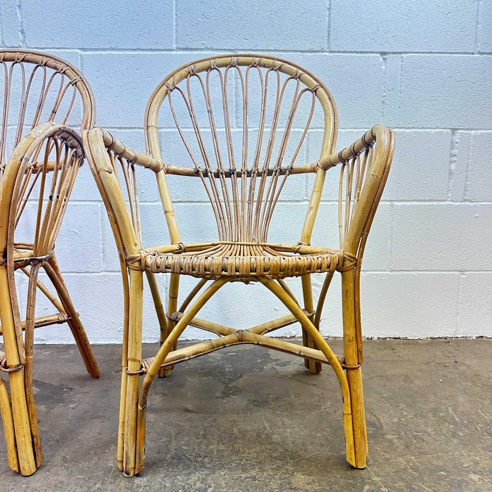 Pair Of Mid Century Boho Bamboo Bentwood Cane Chairs photo Furniture