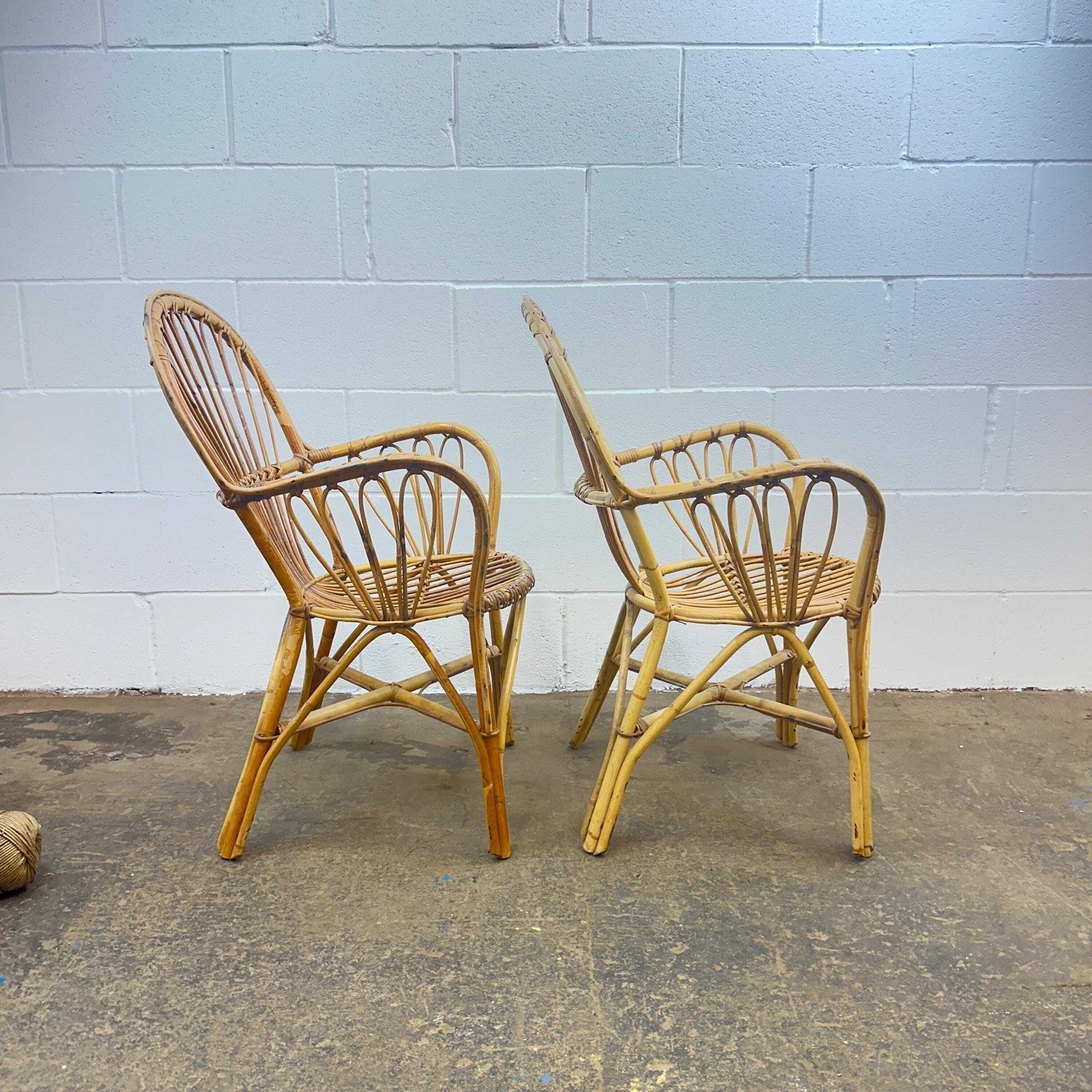Pair Of Mid Century Boho Bamboo Bentwood Cane Chairs photo 225.0