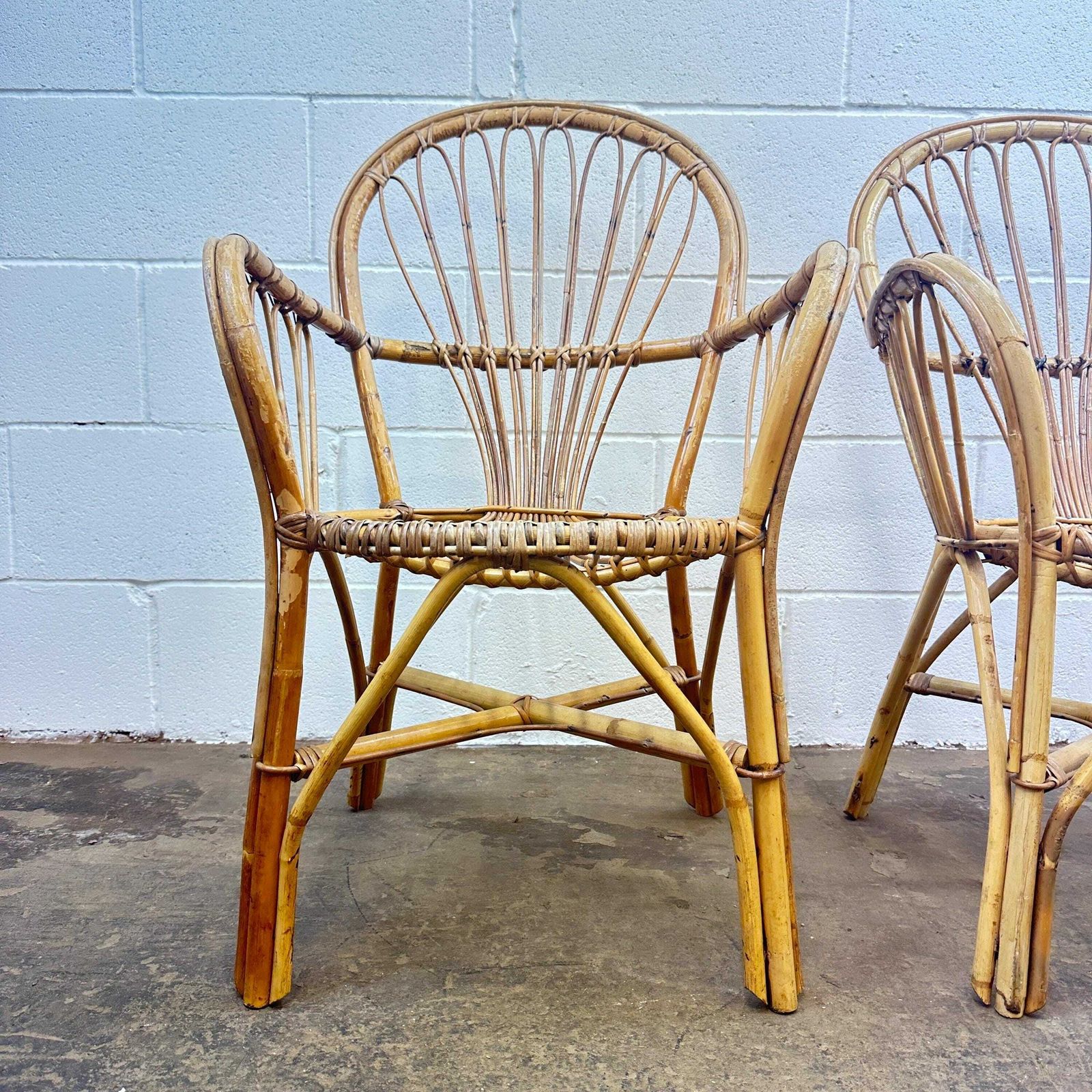 Pair Of Mid Century Boho Bamboo Bentwood Cane Chairs photo vintage