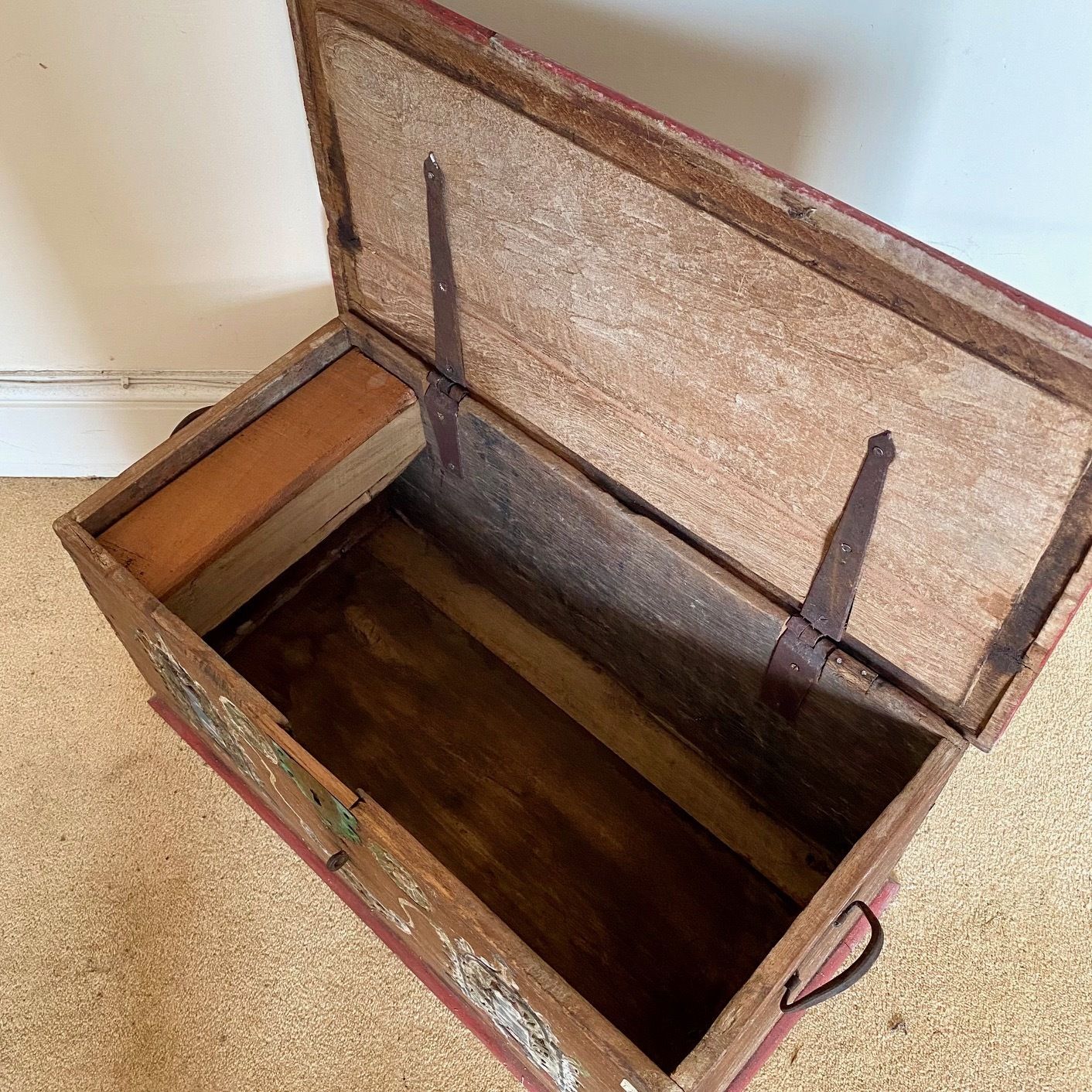 Antique 1900s Javanese Wooden Wedding Dowry Chest Trunk Indonesia photo 165.0