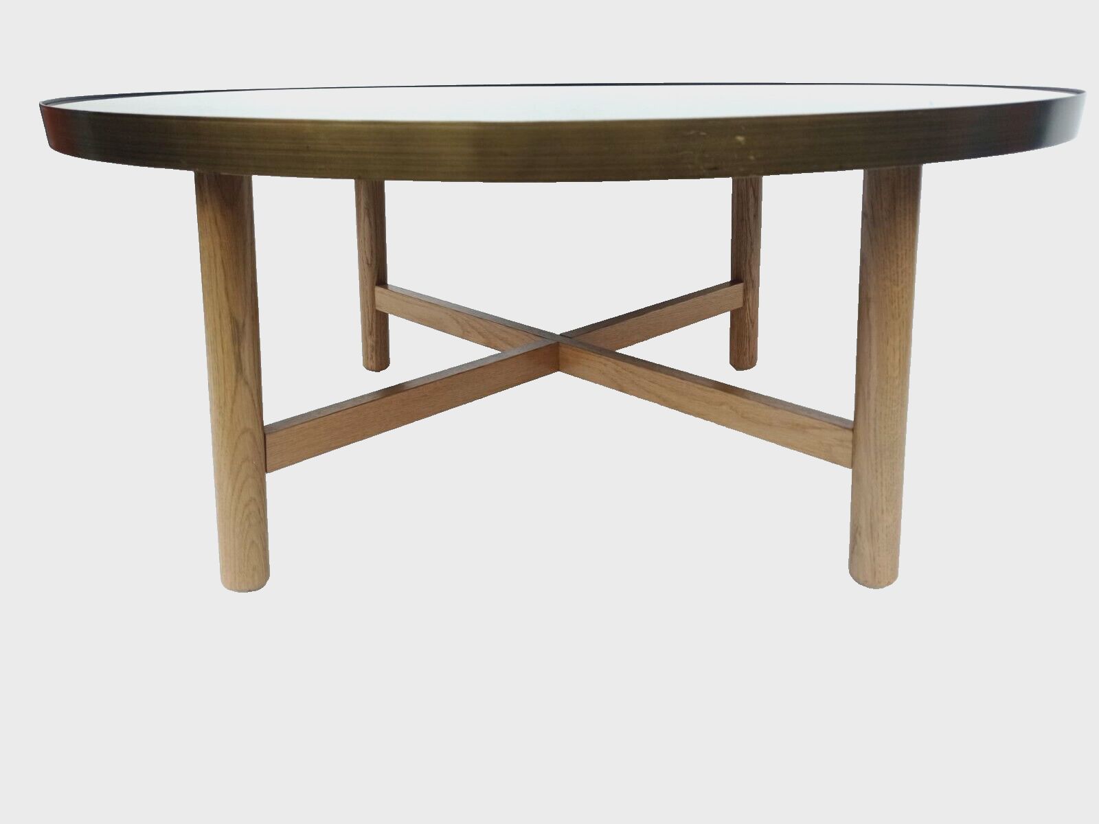 John Lewis Coffee Table With Round Glass Top And Wooden Legs. 90cm Dia/39cm High photo Furniture