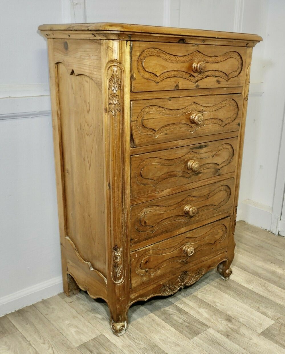 French Style Golden Pine Commode Chest Of Drawers photo for sale