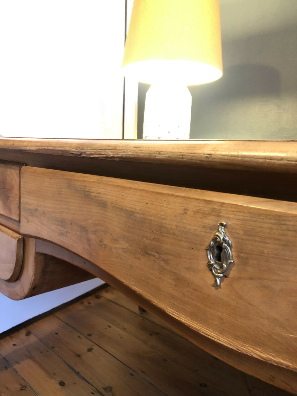 Bureau Plat  Antique French Provincial Writing Desk With Cherry Leather Inlay photo Furniture