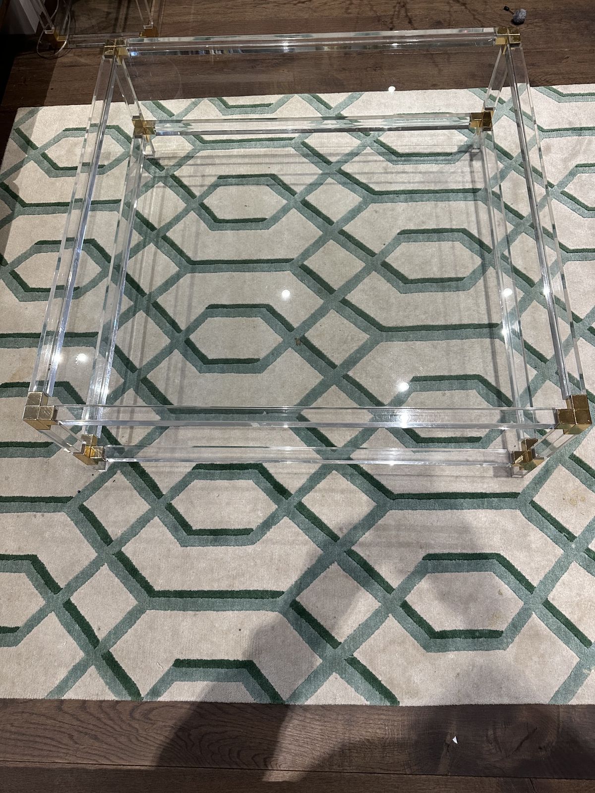 Vintage Acrylic Glass And Brass Square Coffee Table Charles & Hollis Jones 1970 photo Furniture