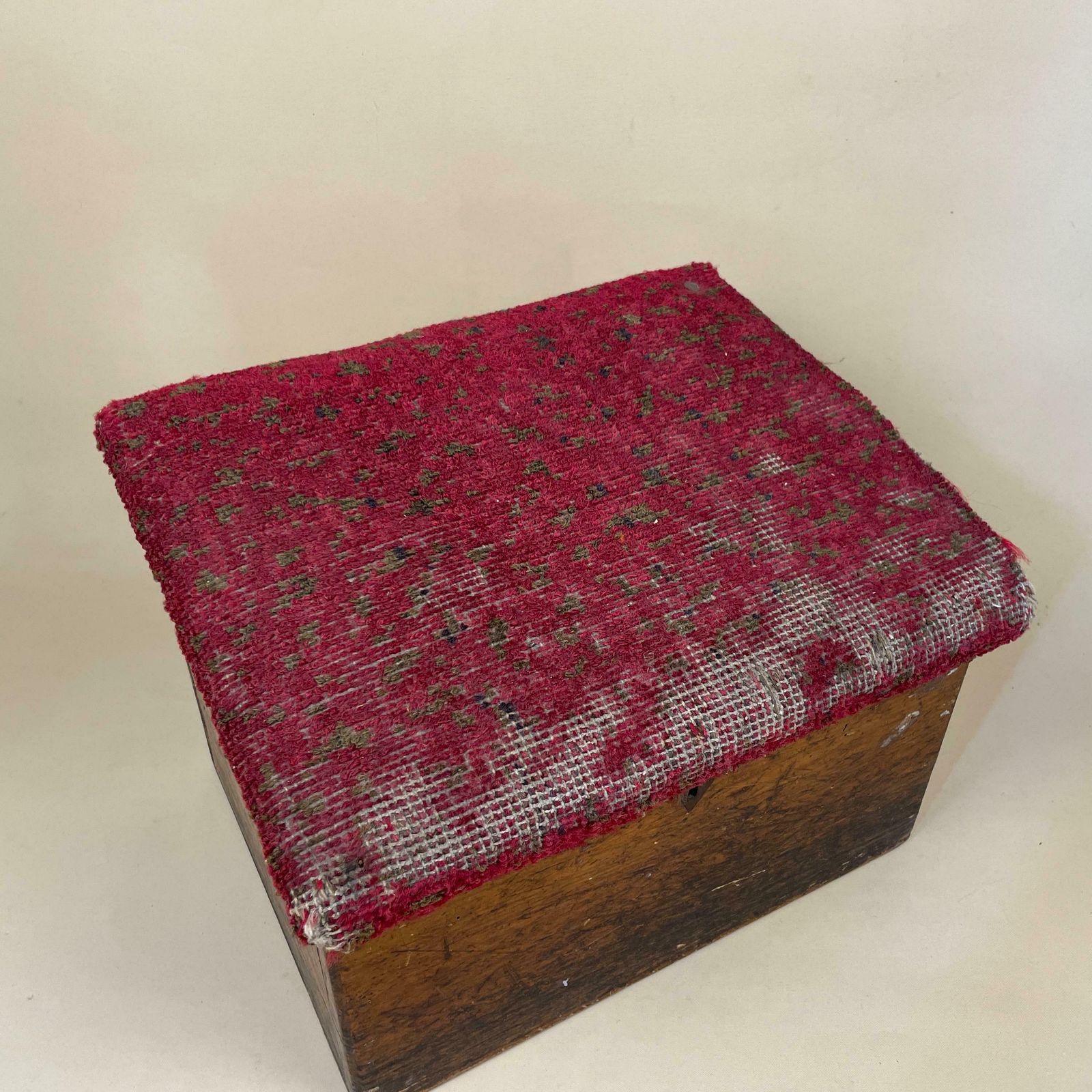 Antique Wooden Chest Trunk Box With Carpet Fabric Kilim Top Rectangle Lid Lidded Vintage Storage Box Toys Table Top Handmade Rustic Red photo vinterior