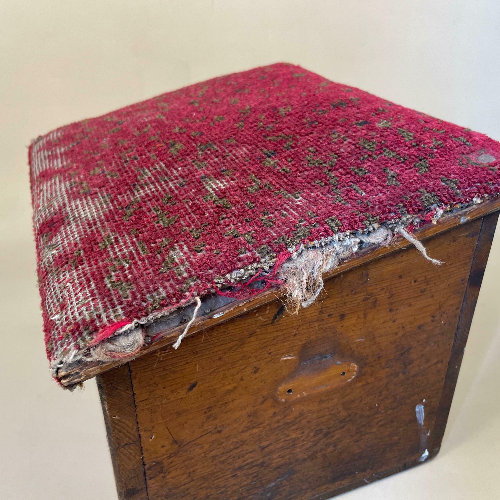 Antique Wooden Chest Trunk Box With Carpet Fabric Kilim Top Rectangle Lid Lidded Vintage Storage Box Toys Table Top Handmade Rustic Red photo vintage
