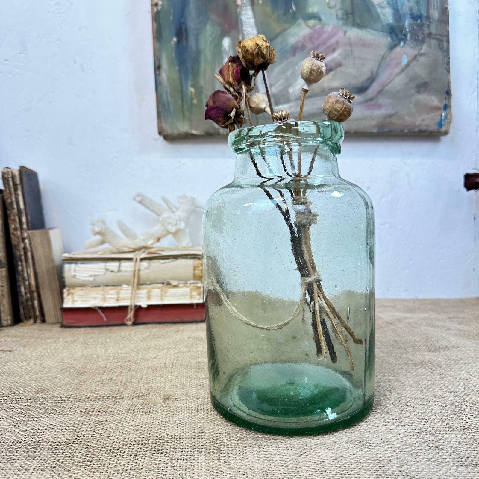 Vintage Green Handblown Glass Apothecary Bottle/Jar   Propagating Bottle Vase photo Home Decor