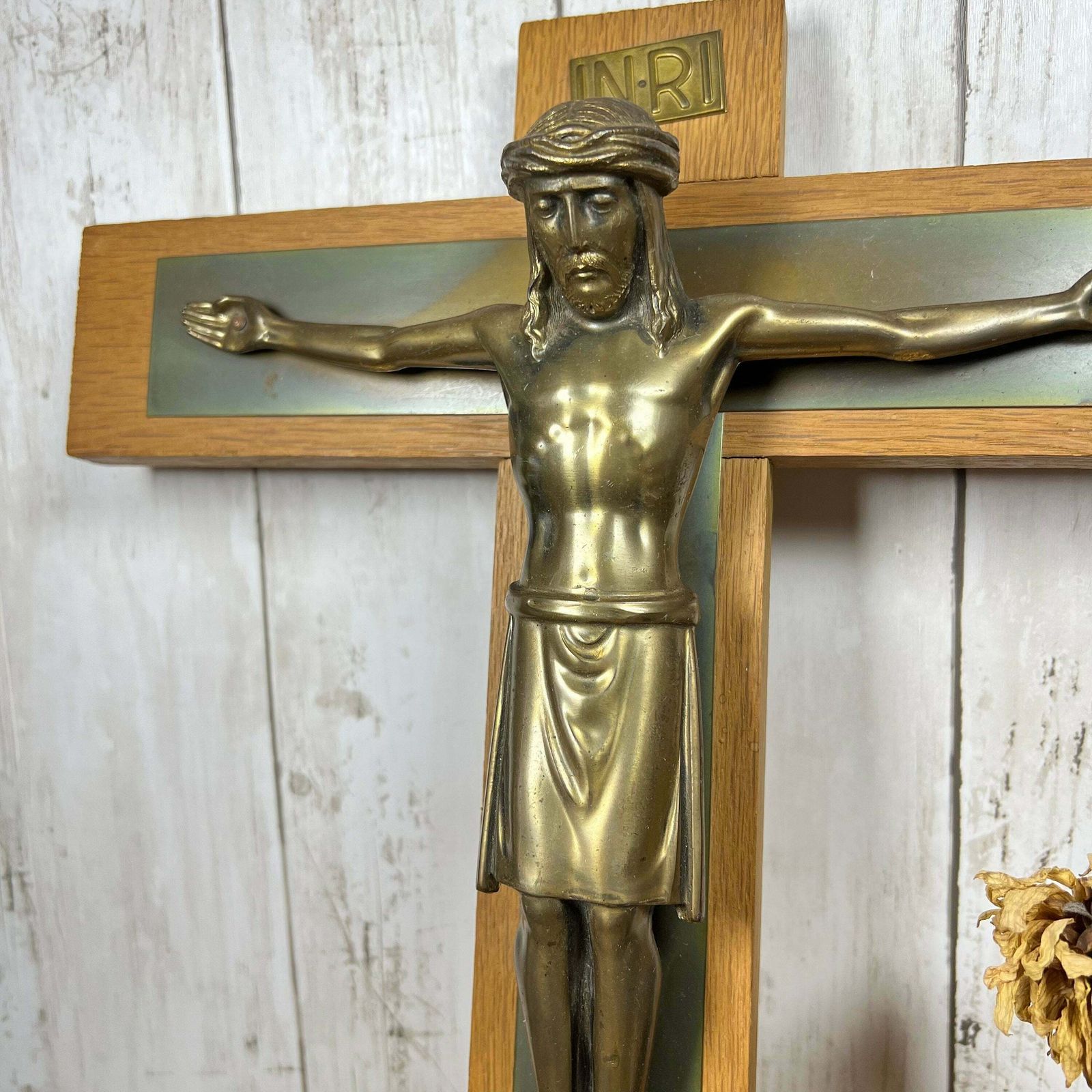 Large Vintage Wooden Wall Hanging Crucifix photo furniture