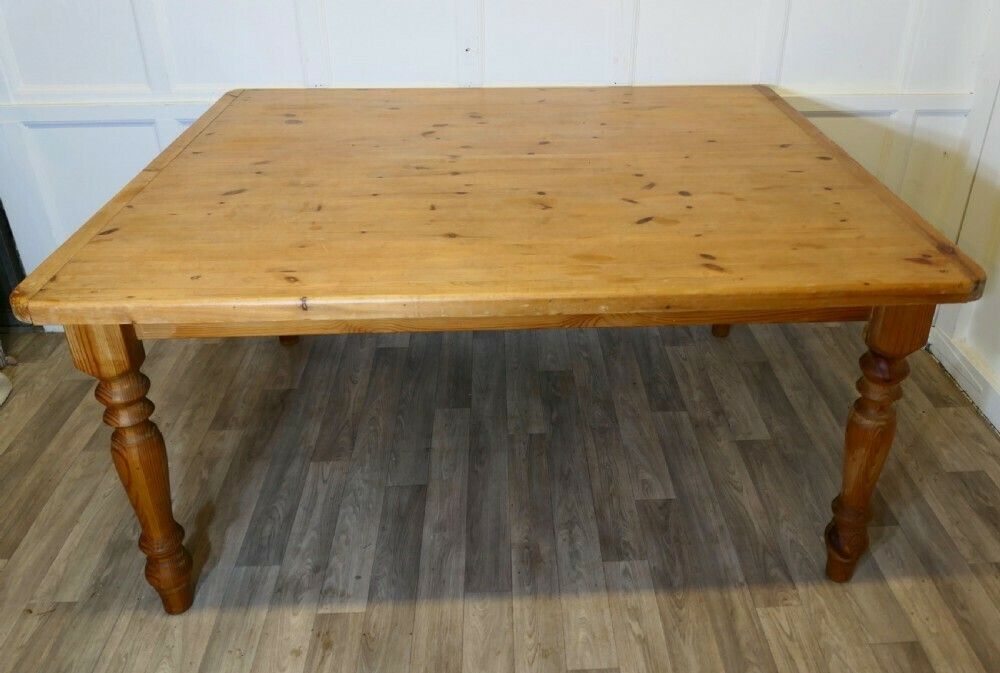 Large Pine Farmhouse Kitchen Table photo vintage