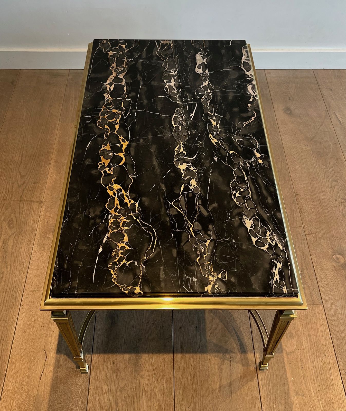 Bronze Coffee Table And Black Portor Marble Top In The Style Of Maison Jansen photo for sale