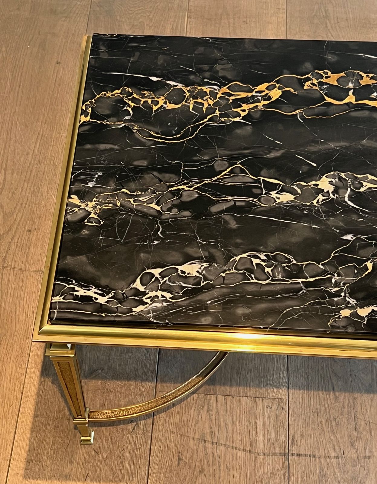 Bronze Coffee Table And Black Portor Marble Top In The Style Of Maison Jansen photo vinterior