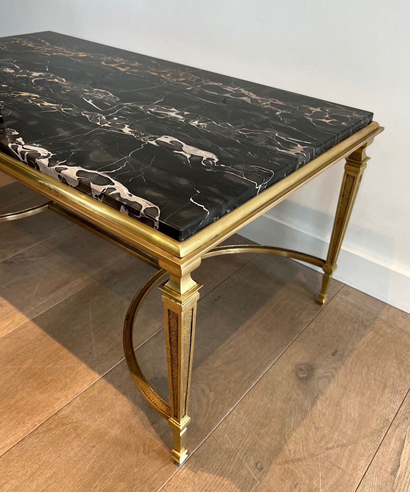 photo vinterior Bronze Coffee Table And Black Portor Marble Top In The Style Of Maison Jansen